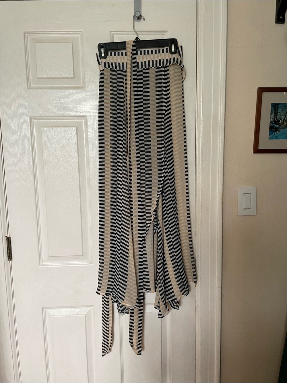Silk WrapSkirt  Pareo Geometric Print Sarong Wrap Coverup Midi Skirt Beige black